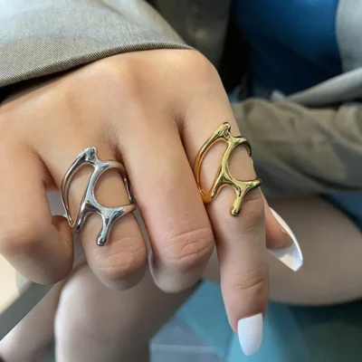 Silver Color Trendy Vintage Elegant Irregular Adjustable Rings for Women Punk Geometric Hollow Branches Open Ring Party Jewelry 1