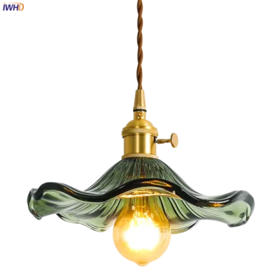 IWHD Nordic Style Simple LED Pendant Light Fixtures Bedroom Living Room Bar Colorful Glass Copper Hanging Lamp Lights Edison 6