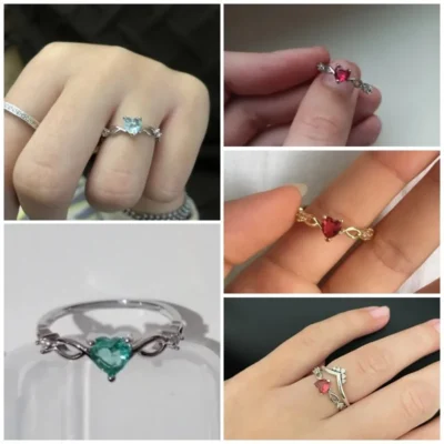Huitan Simple Heart Ring For Women Female Cute Finger Rings Romantic Birthday Gift For Girlfriend Fashion Zircon Stone Jewelry 6