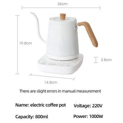 Gooseneck Electric Kettle 800ml Hand Brew Coffee Pot smart Teapot Temperature Control Pot 1000W Rapid Heating Kettle 110v/220v 6