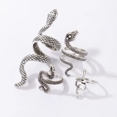 Vintage Snake Animal Rings for Women Gothic Silver Color Geometry Metal Alloy Finger Various Ring Sets Jewelry Wholesale 6