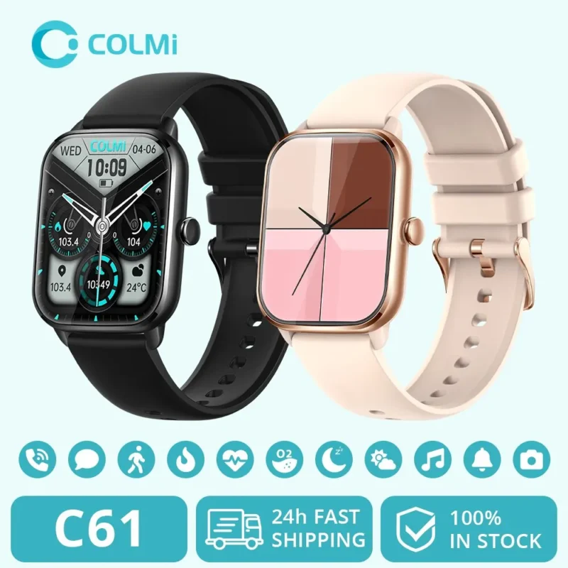 COLMI C61 Smartwatch 1.9 Inch Full Screen Bluetooth Calling Heart Rate Sleep Monitor 100 Sport Models Smart Watch For Men Women 1