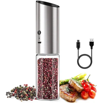 Electric Salt and Pepper Grinder Set USB Rechargeable Eletric Pepper Mill Shakers Automatic Spice Steel Machine Kitchen Tool 2