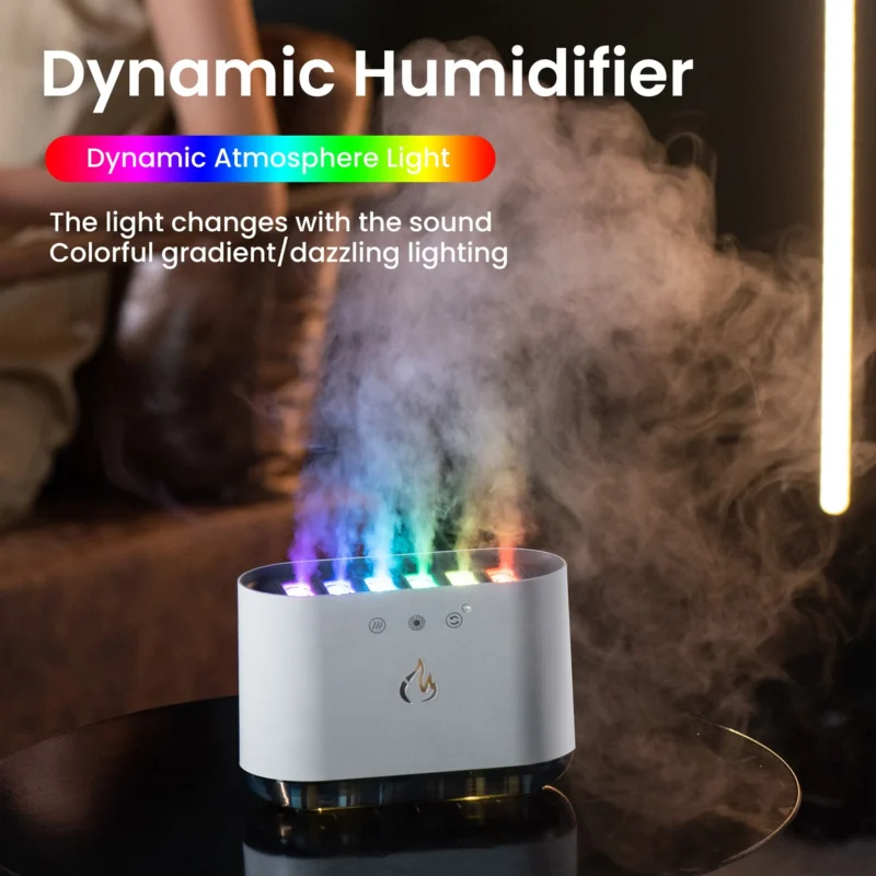 New Desktop Dynamic Music Ultrasound Flame Air Humidifier Home 900ML RGB Led Light Humidifier Diffuser Machine Mist Maker 1