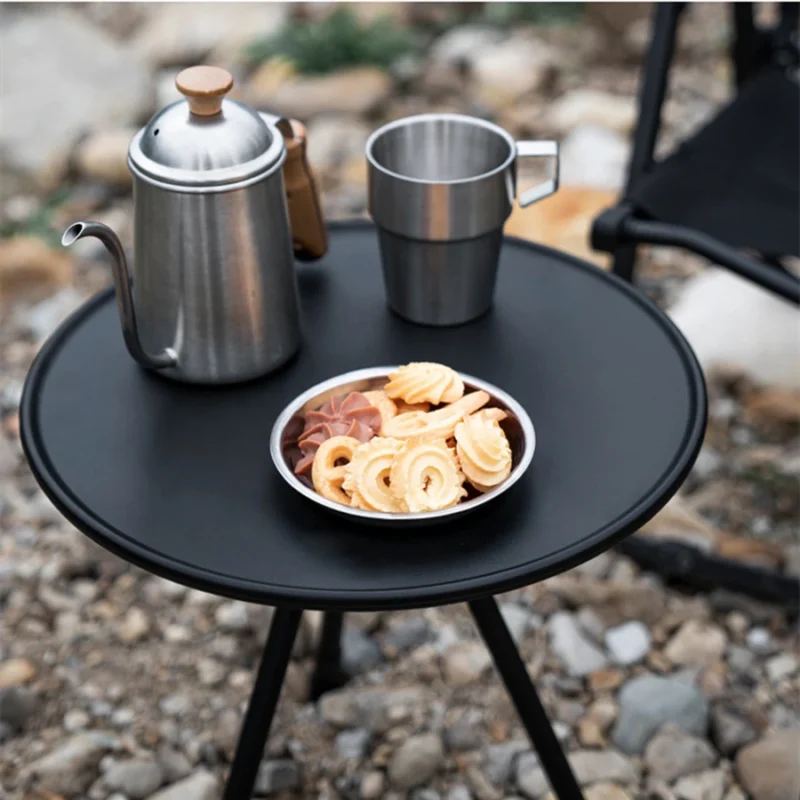 Folding Round Table Portable Telescopic Outdoor Three-legged Dining Table Aluminum Alloy Coffee Table Hike Picnic Liftable Table 1