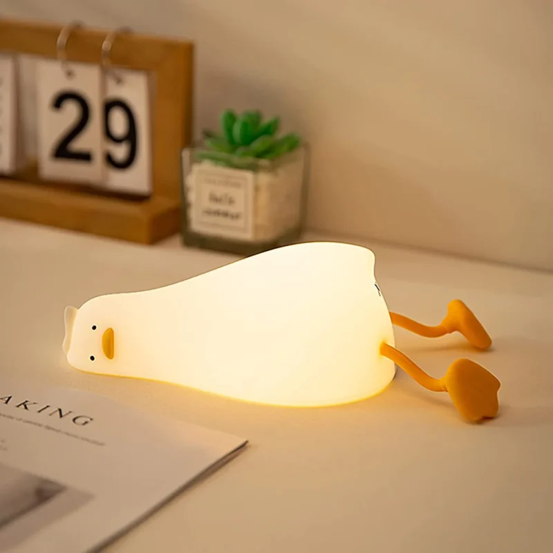Benson Lying Flat Duck Night Light, LED Squishy Duck Lamp, Cute Light Up Duck, Silicone Dimmable Nursery Nightlight, 1