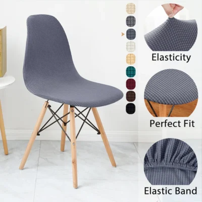 Jacquard Shell Chair Cover Stretch Dining Chair Cover Seat Covers Slipcover Furniture Protector Hotel Home Living Room Removable 3