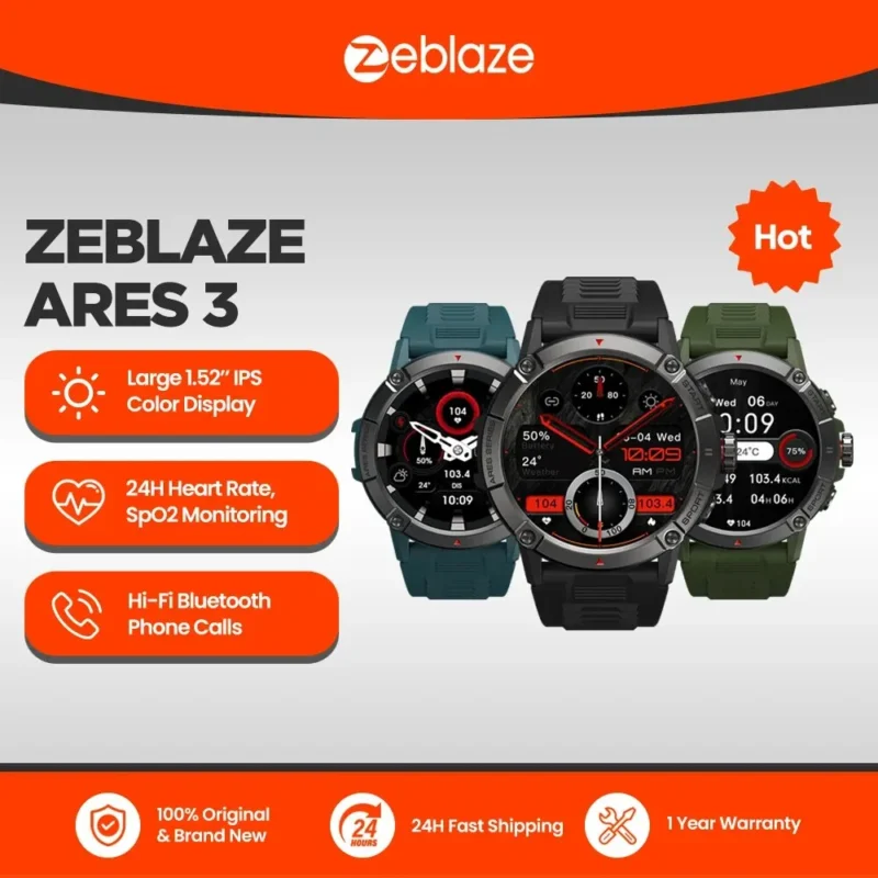 Zeblaze Ares 3 Smart Watch Large 1.52 Inch IPS Display Voice Calling 100+ Sport Modes 24H Health Monitor Smartwatch 1