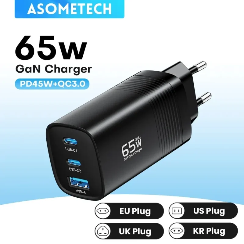 ASOMETECH GaN USB Type C Charger 65W 45W PPS PD QC4.0 Quick Charger For Macbook Laptop IPAD Tablet iPhone 14 Samsung S23 Ultra 1