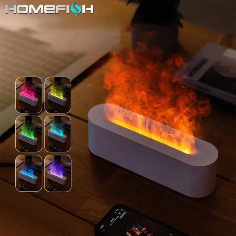 Newest RGB Flame Aroma Diffuser Humidifier USB Desktop Simulation Light Aromatherapy Purifier Air for Bedroom With 7 Colors 1