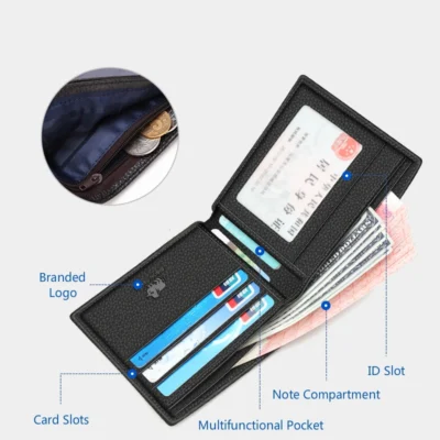 BISON DENIM Genuine Leather Men Wallets Brand Luxury RFID Bifold Wallet Zipper Coin Purse Business Card Holder Wallet N4470 2
