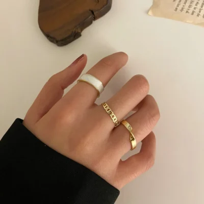 Modyle 10 pcs/set Bohemian Ring Set Gold Silver Color Wide Rings For Women Girls Simple Chain Finger Tail Rings 6