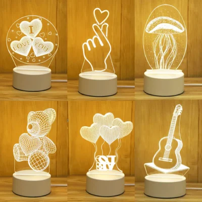 Romantic Love 3D Acrylic Led Lamp for Home Children's Night Light Table Lamp Birthday Party Decor Valentine's Day Bedside Lamp 1