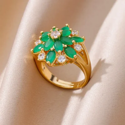 Zircon Flower Ring For Women Gold Color Adjustable Stainless Steel Flower Rings Wedding Aesthetic Jewelry Gift inoxidable anillo 3