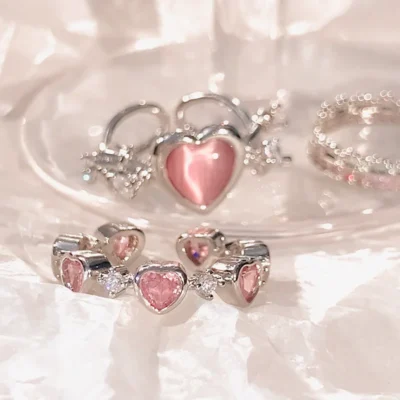 Pink Love Heart Rings for Women Opening Personality Thorn Finger Ring Fashion Sweet Girls Jewelry Wedding Party Accessories 2023 2