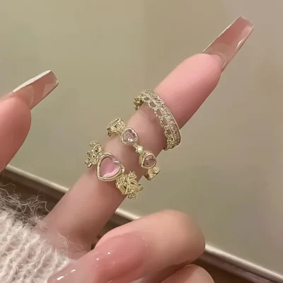New Y2K Purple Crystal Irregular Heart Rings for Women Kpop Creative Heart Geometric Open Ring Punk Vintage Fashion Jewely Gifts 2