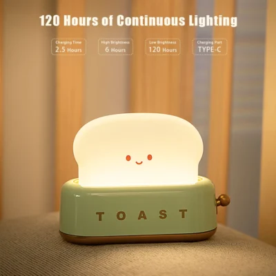 Toast Cartoon LED Night Light Cute Home Decor Kawaii Bread Table Lamps Night Breastfeeding Portable Light with Timer Tiny Lamp 4