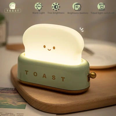 Toast Cartoon LED Night Light Cute Home Decor Kawaii Bread Table Lamps Night Breastfeeding Portable Light with Timer Tiny Lamp 1