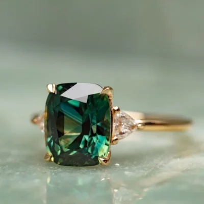 Elegant Square Ring for Women Fashion Gold Color Inlaid Green Zircon Wedding Rings Bridal Engagement Jewelry 3