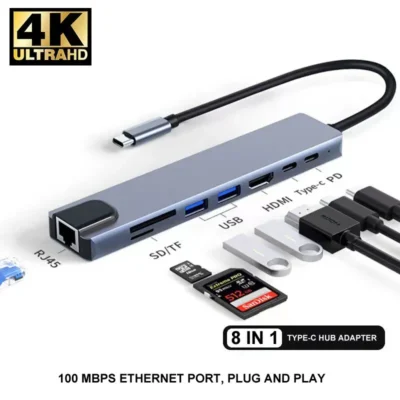 Usb 8 In 1 Type C 3 1 To 4k Hdmi Hub Adapter With Sd Tf Rj45 Card Reader Pd Fast Charge For Macbook Notebook Computer 1