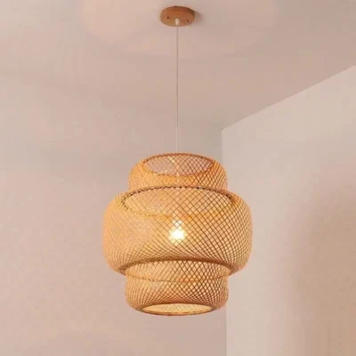 Classical Bamboo Weaving Chandelier Lamp Handmade Pendant Light Hanging LED Ceiling Fixtures Rattan Woven Home Bedroom Decors 3