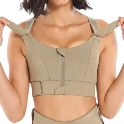 Women Sports Bras Tights Crop Top Yoga Vest Front Zipper Plus Size Adjustable Strap Shockproof Gym Fitness Athletic Brassiere 1