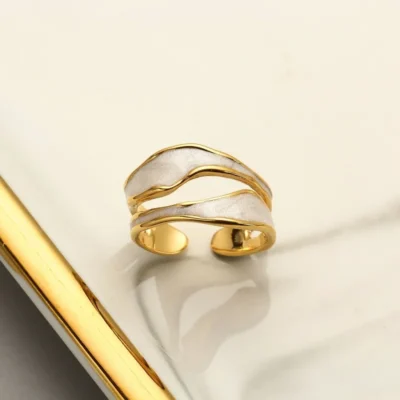 Retro Gold Color Double Oil Drip Open Rings Women Luxury Irregular Adjustable Finger Ring New Trendy Wedding Jewelry Gift 5