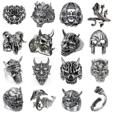 Retro Punk Men Ring Demon Skeleton Hip Hop Rock Locomotive Ring Titanium Steel Alloy Ancient Silver Color Ring Women Jewelry 1