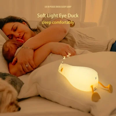 Benson Lying Flat Duck Night Light, LED Squishy Duck Lamp, Cute Light Up Duck, Silicone Dimmable Nursery Nightlight, 3