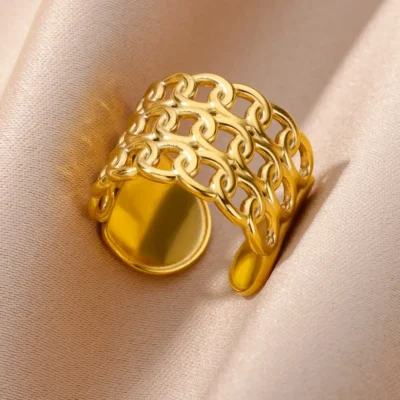 Stainless Steel Rings For Women Men Gold Color Open Gothic Geometric Ring Female Male Fashion Engagement Wedding Party Jewelry 4