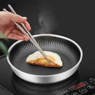 Whole Body Tri-Ply Stainless Steel Frying Pan 316 Stainless Steel Wok Pan Double-sided Honeycomb Skillet Suitable for All Stove 4