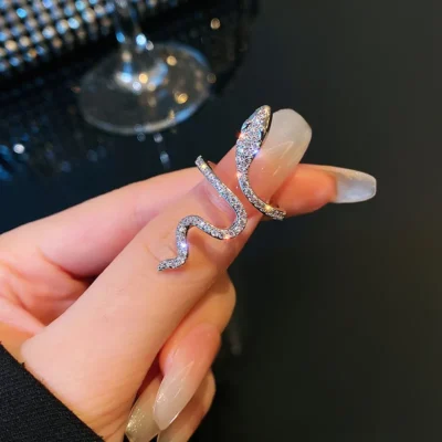 Gothic Rhinestones Open Snake Ring Adjustable Animal Rings Reptile for Men Women Fashion Punk Boy Girl Birthday Jewelry Gifts 2