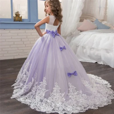 Girl Weddings Party Prom Tailing Dresses for 12 to 14 Years Flower Elegant Teenage Bridesmaid White Dress Children Birthday Gown 6