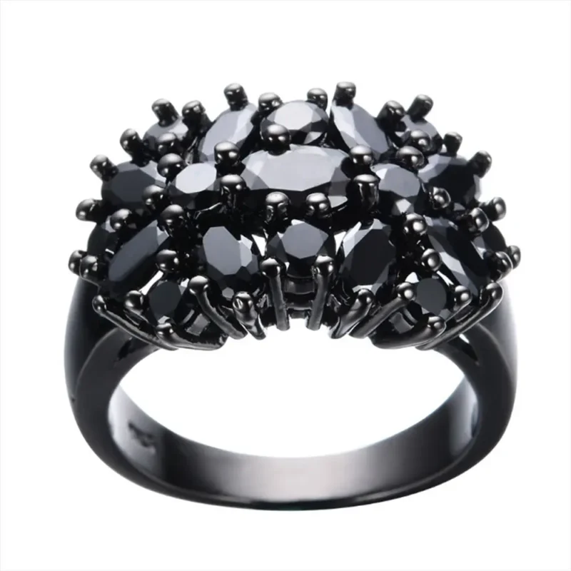 Luxury Rings Unique Female Black Oval Inlaid Cross Border Rings Vintage Big Wedding Rings For Women Men Jewelry Gift Fashion 1