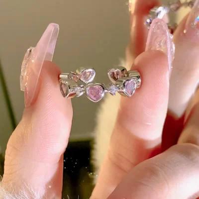 Pink Love Heart Rings for Women Opening Personality Thorn Finger Ring Fashion Sweet Girls Jewelry Wedding Party Accessories 2023 6