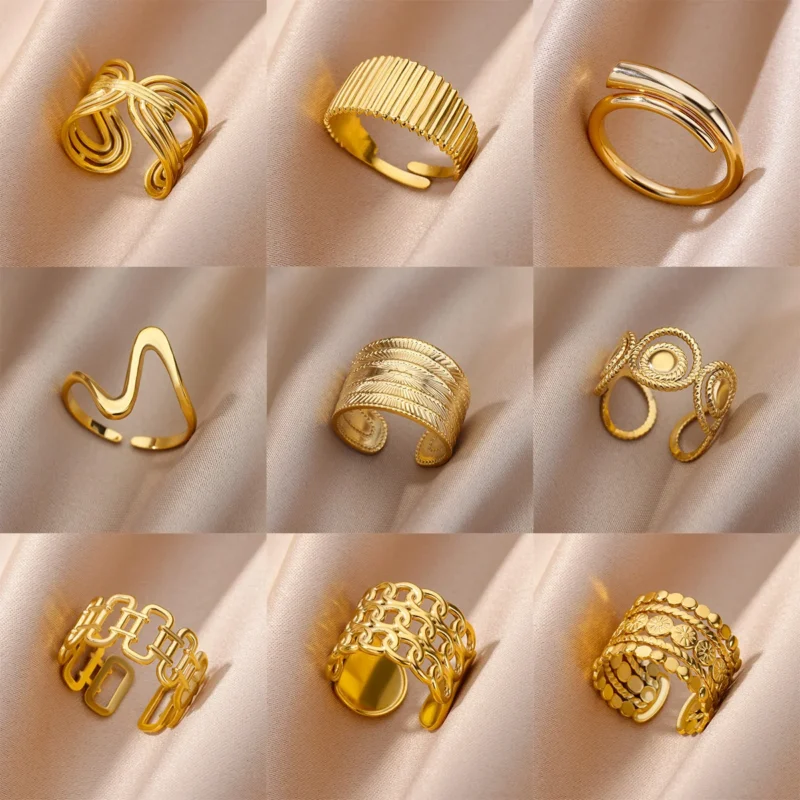 Stainless Steel Rings For Women Men Gold Color Open Gothic Geometric Ring Female Male Fashion Engagement Wedding Party Jewelry 1