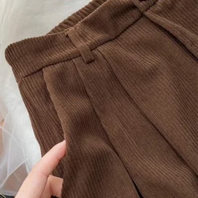 ZOKI High Waist Women Retro Corduroy Pants Fall Straight Causal Full Length Trousers Vintage Coffee Pockets All Match Pants New 6