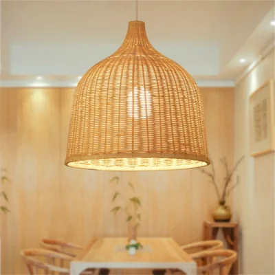 Classical Bamboo Weaving Chandelier Lamp Handmade Pendant Light Hanging LED Ceiling Fixtures Rattan Woven Home Bedroom Decors 6