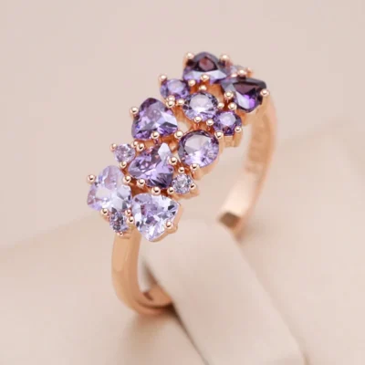 Kinel Hot Shiny Purple Natural Zircon Bride Wedding Rings For Women Trend 585 Rose Gold Color Daily Fine Jewelry Crystal Gift 1