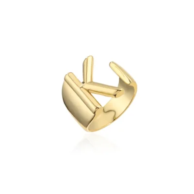 Hollow A-Z Letter Gold Color Metal Adjustable Opening Ring Initials Name Alphabet Female Party Chunky Wide Trendy Jewelry 6