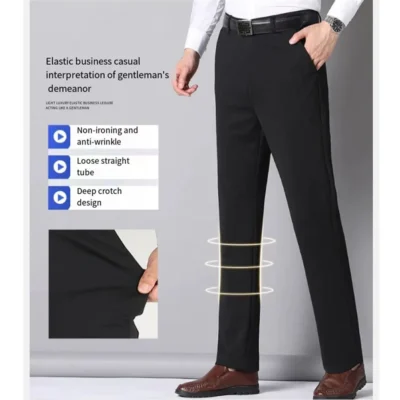 Men's Summer Thin Fashion Business Casual Suit Pants Long Pants Men's Elastic Straight Sleeve Formal Pants Plus Size 28-40 3