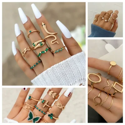 Vintage Crystal Ring Sets for Women Aesthetic Geometric Luxury Lady Jewelry Gift 2023 Fashion Pearl Rings 5pcs/6pcs/10pcs 4