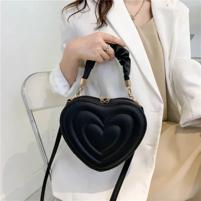 Fashion Love Heart Shape Shoulder Bag Small Handbags Designer Crossbody Bags For Women Solid Pu Leather Top Handle Bag 2