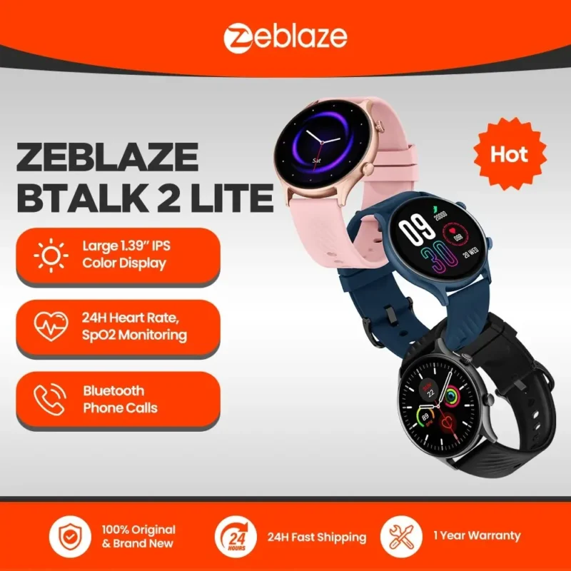 New Zeblaze Btalk 2 Lite Voice Calling Smart Watch Large 1.39 HD Display 24H Health Monitor 100 Workout Modes for Men 1