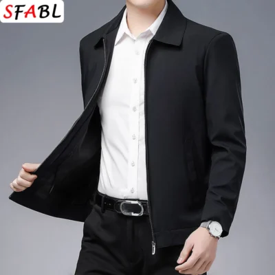New Brand Men's Jacket Turn-down Collar Men's Jacket Business Casual Solid Color Jacket for Men Work Coat 2023 Spring Autumn New 1