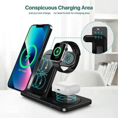 3 in 1 Wireless Charger Stand Pad For iPhone 15 14 13 12 X Max Foldable Fast Charging Station Dock For IWatch 8 7 SE AirPods Pro 4