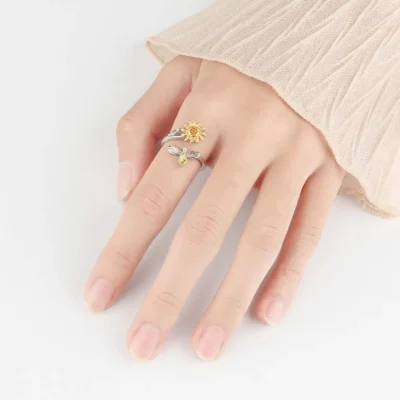 Sunflower swivel ring anxiety relief sunflower opening ring J012 2