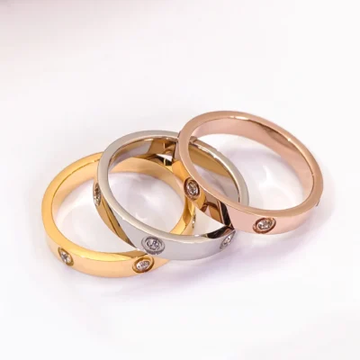 2023 Trendy Stainless Steel Rose Gold Color Love Ring for Women Men Couple Crystal Rings Luxury Brand Jewelry Wedding Ring Gift 4