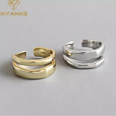 XIYANIKE Silver Color Trendy Elegant Twist Two Circle Rings for Women Couple Simple Geometric Handmade Jewelry Adjustable 1