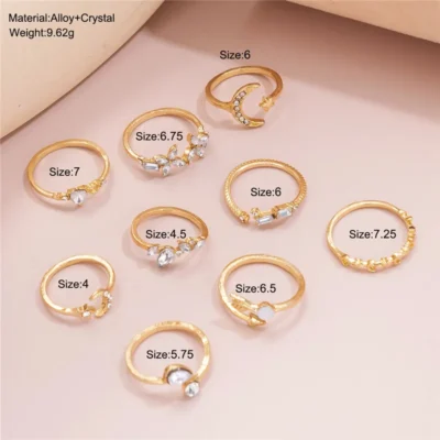 Modyle Boho Gold Color Heart Rings Set For Women Cubic Zirconia Star Moon Arrow Flower Finger Rings Female Trendy Jewelry Gift 4